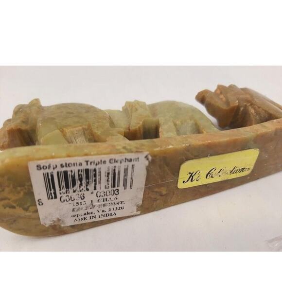 Two Soapstone Hand Carved Triple Elephant Bridge Sculptures - Picture 5 of 8